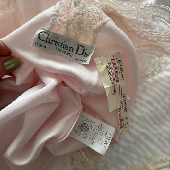 SOLD// Vintage Christian Dior Baby Pink Satin Lingerie Maxi Slip Dress - Picture 8 of 15